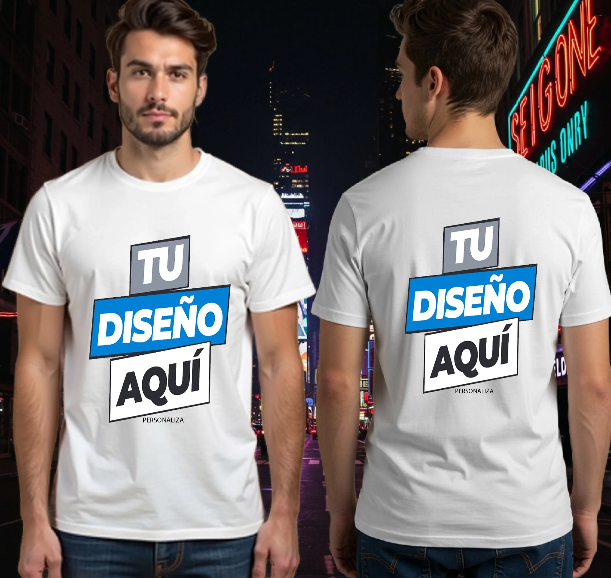 playera blanca doble estampado caballero