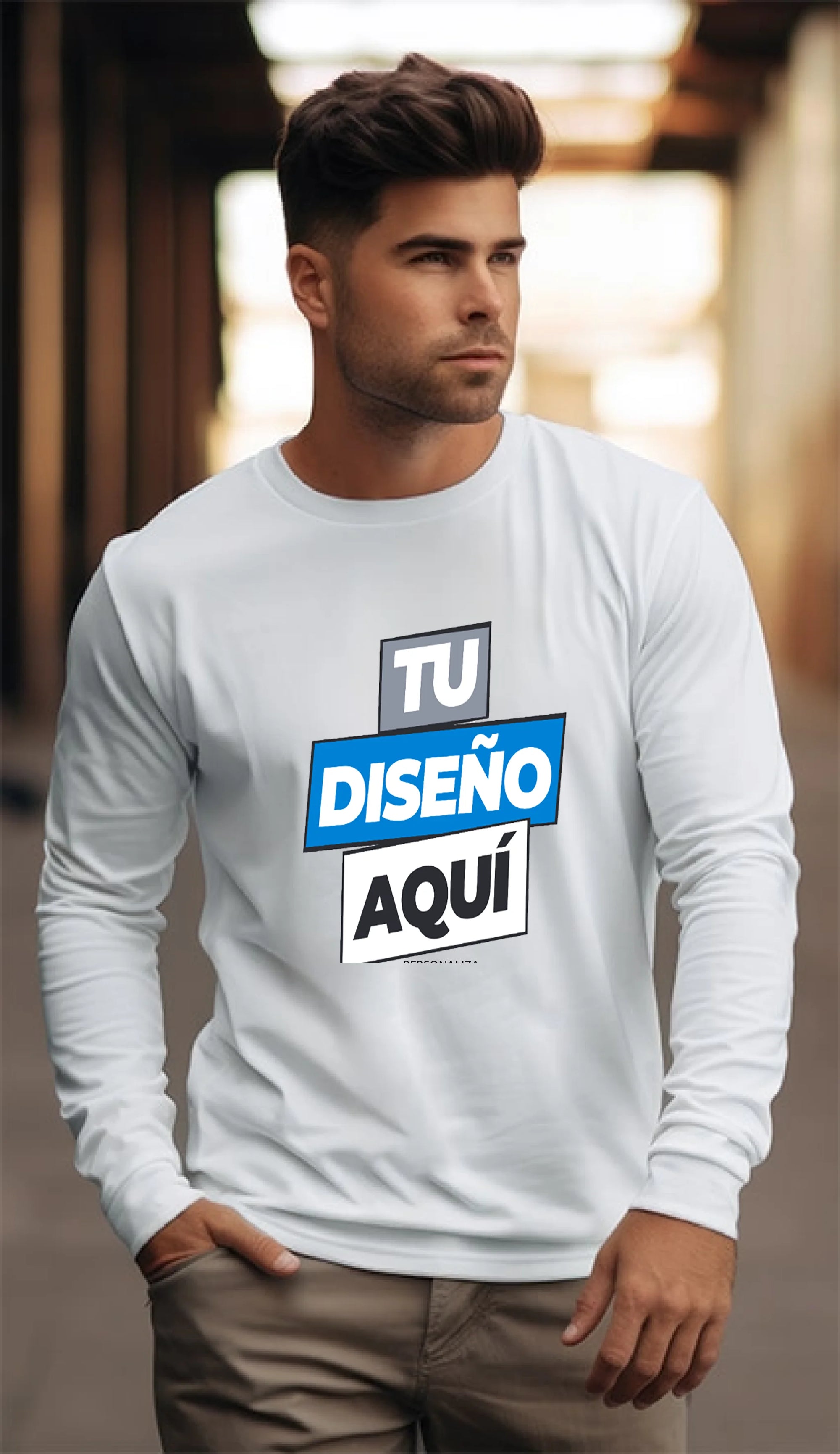playera blanca de hombre manga larga